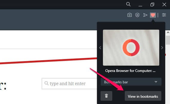 View in Bookmarks button on Opera Bookmark Pop-up