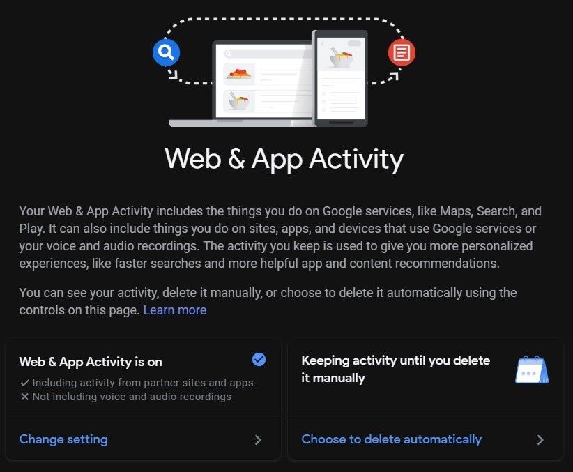 Web and App Activity Chrome Browser on Computer