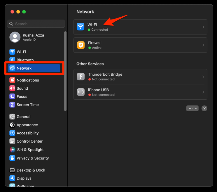 Wi-Fi Network connected for Internet access on macOS
