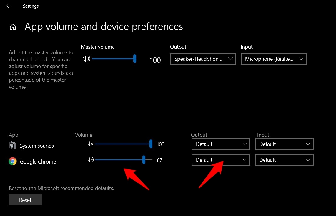 Windows App Volume and Device Preferences