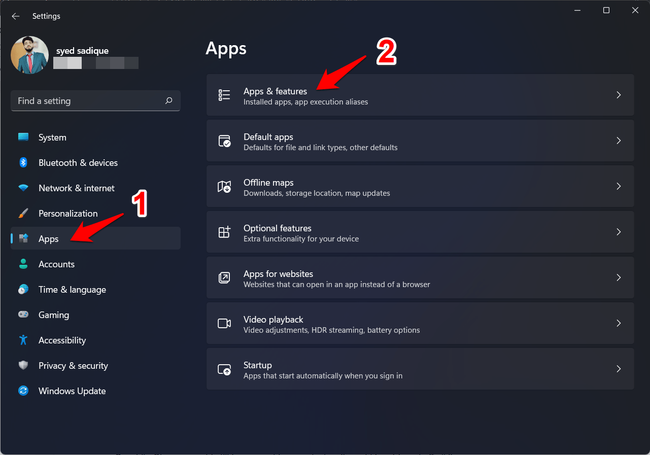 Windows Apps and Feature tab