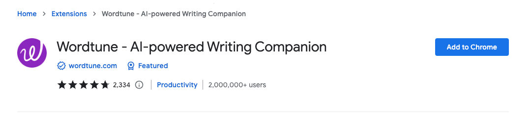 Wordtune - AI-powered Writing Companion - Chrome Web Store