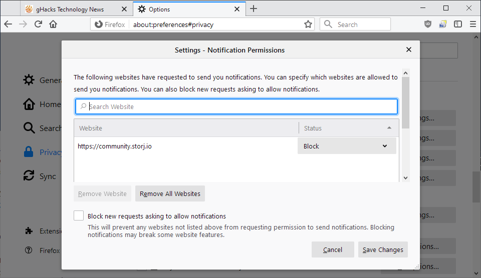 disbale Firefox notification