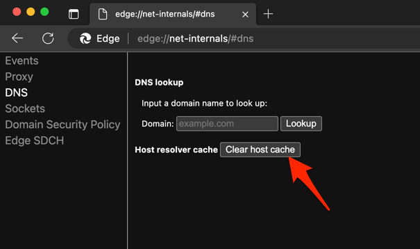 edge://net-internals/#dns Clear host cache on Edge computer