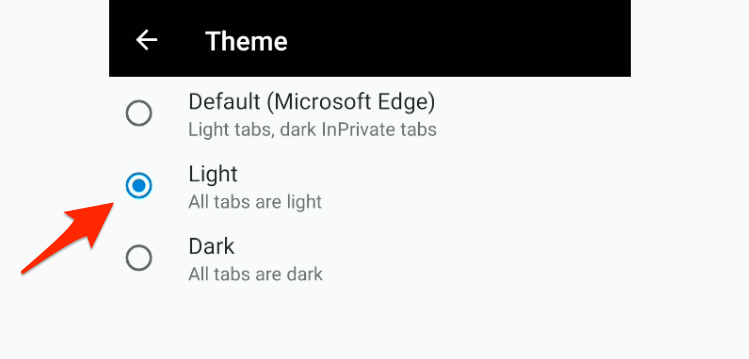 light theme mode in Edge for android