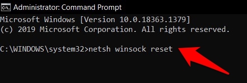 netsh winsock reset command in Windows OS