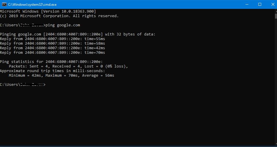 ping google.com with cmd prompt